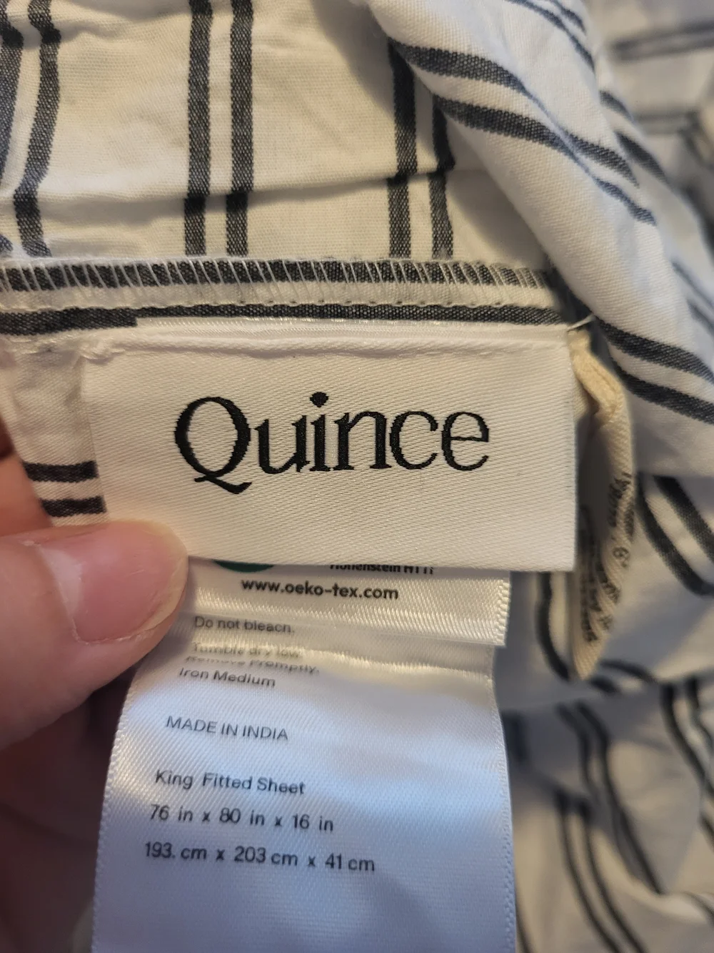 NIB Quince King Organic Crisp Percale Cotton Sheet 5pc Set,Mineral/white Stripes